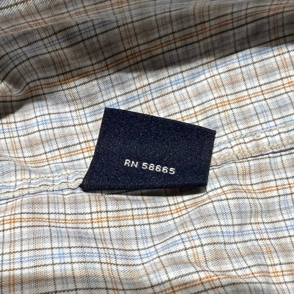 Faconnable Mens Plaid Button Down Shirt Size M Blue Orange Cotton Made in USA - Picture 10 of 13
